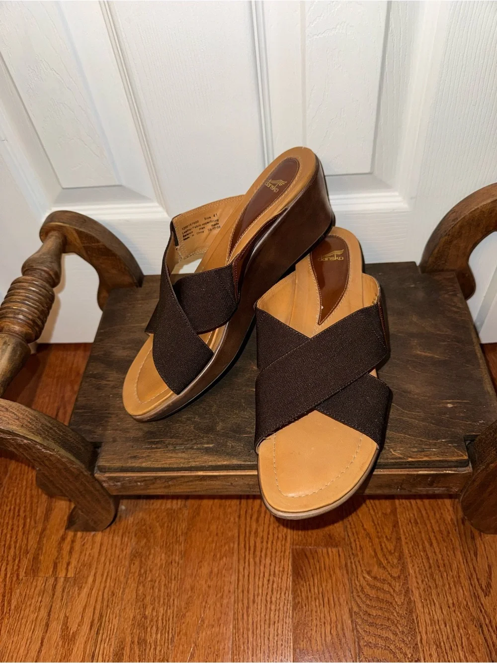 Dansko Brown Criss Cross Wedge Sandals Size 41